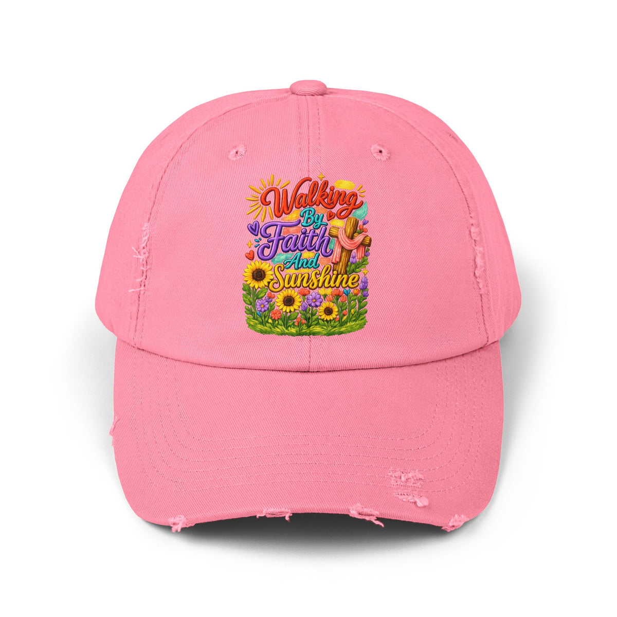 Walking by Faith and Sunshine Distressed Baseball Cap