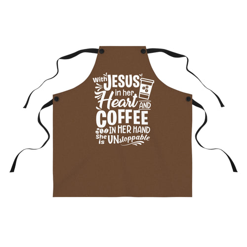 Christian Apron, JESUS and Coffee - Apron Brown, Religious Cooking Gift, Kitchen Accessory, Cooking Apron, Christian Chef Gift, Coffee Lover