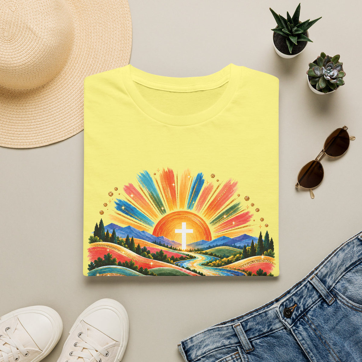 Walking On Sunshine with Lords Glory - with Lori Faith and Hope Christian Sunrise T-Shirt