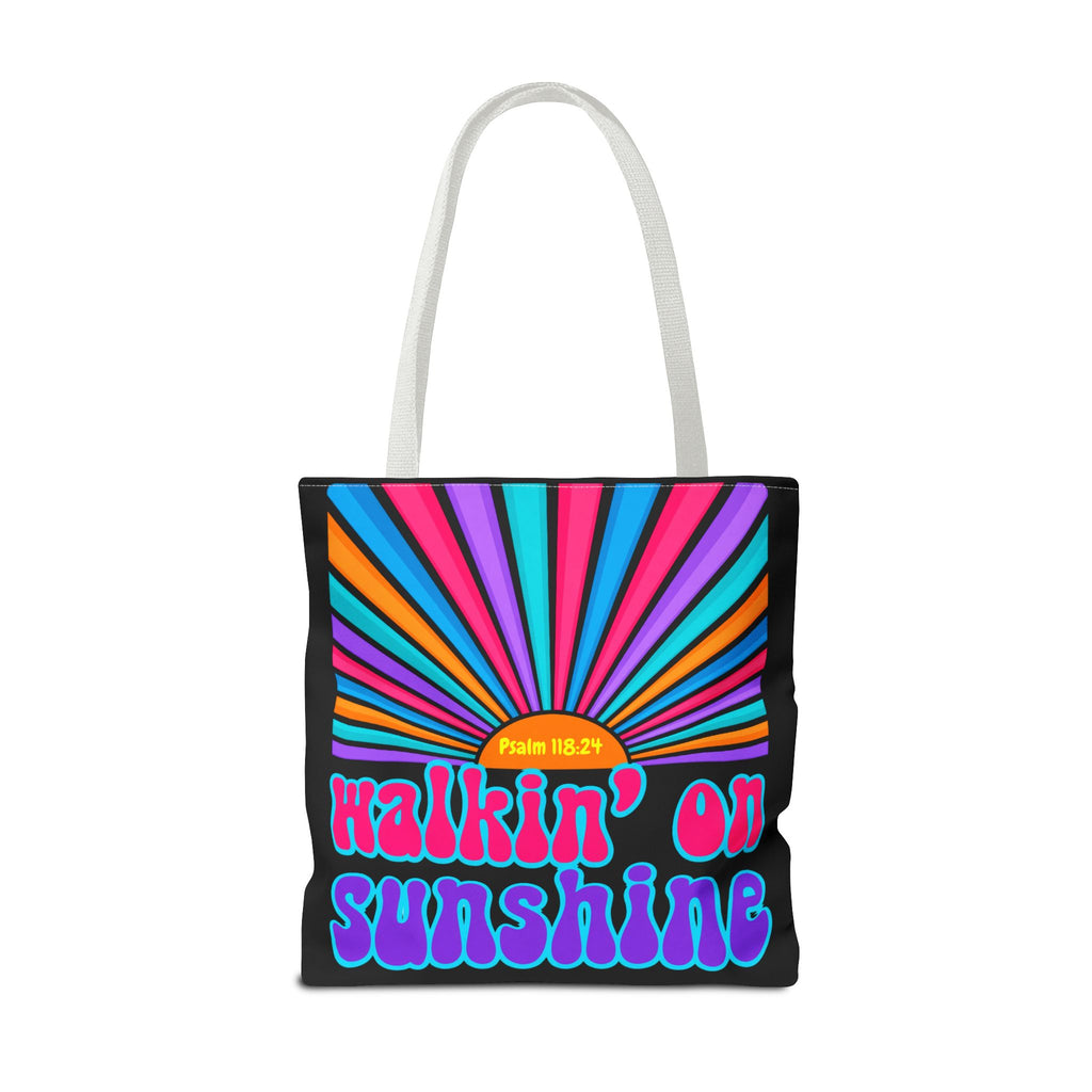 Lords Glory Sunrise Graphic Tote Bag — “Walkin' on Sunshine” Retro Psalm 118:24 Cotton AOP