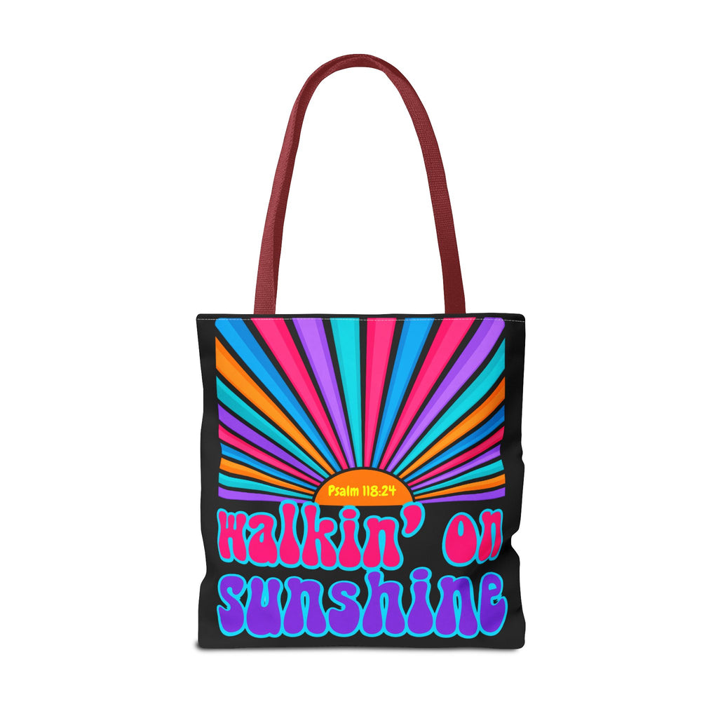 Lords Glory Sunrise Graphic Tote Bag — “Walkin' on Sunshine” Retro Psalm 118:24 Cotton AOP