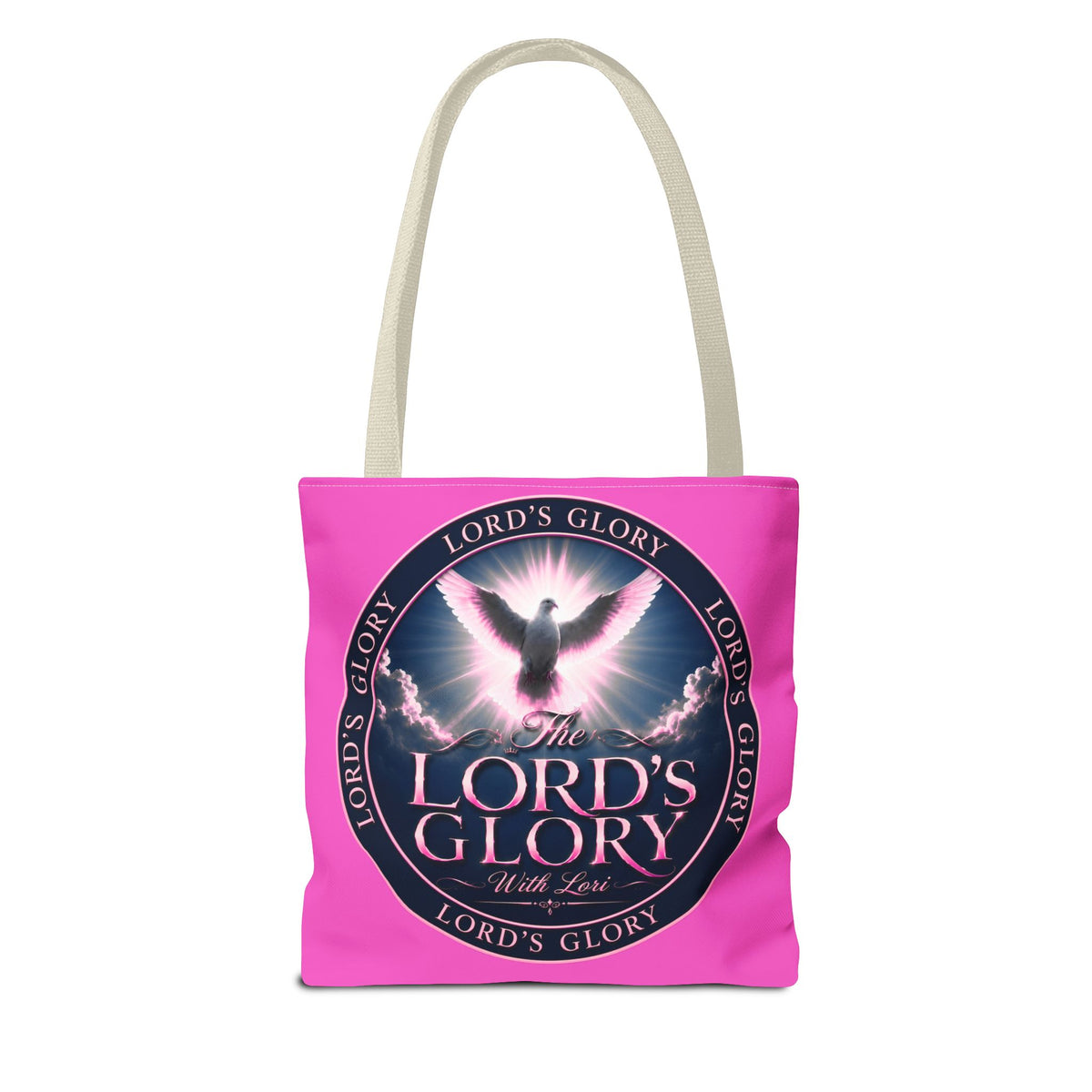 Religious Tote Bag - "The Lord's Glory with Lori" Pink All-Over-Print Christian Tote
