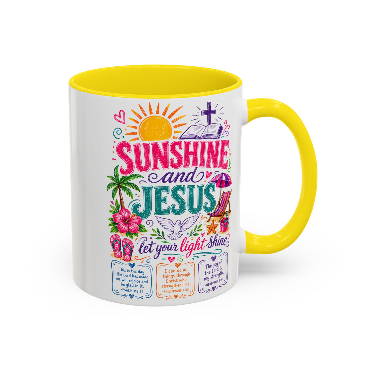 Sunshine and Jesus Coffee Mug — Faith-Inspired Beach Vibe Accent Mug (11/15oz)
