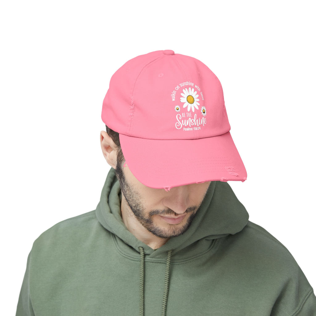 Walking on Sunshine Distressed Daisy Cap — "Be the Sunshine"  Mom and Dad Hat Psalms‬ ‭118‬:‭24