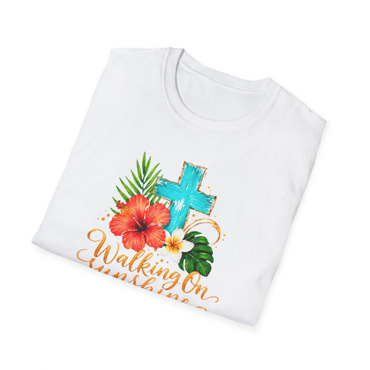 Walking on Sunshine & Jesus Floral Cross T-Shirt