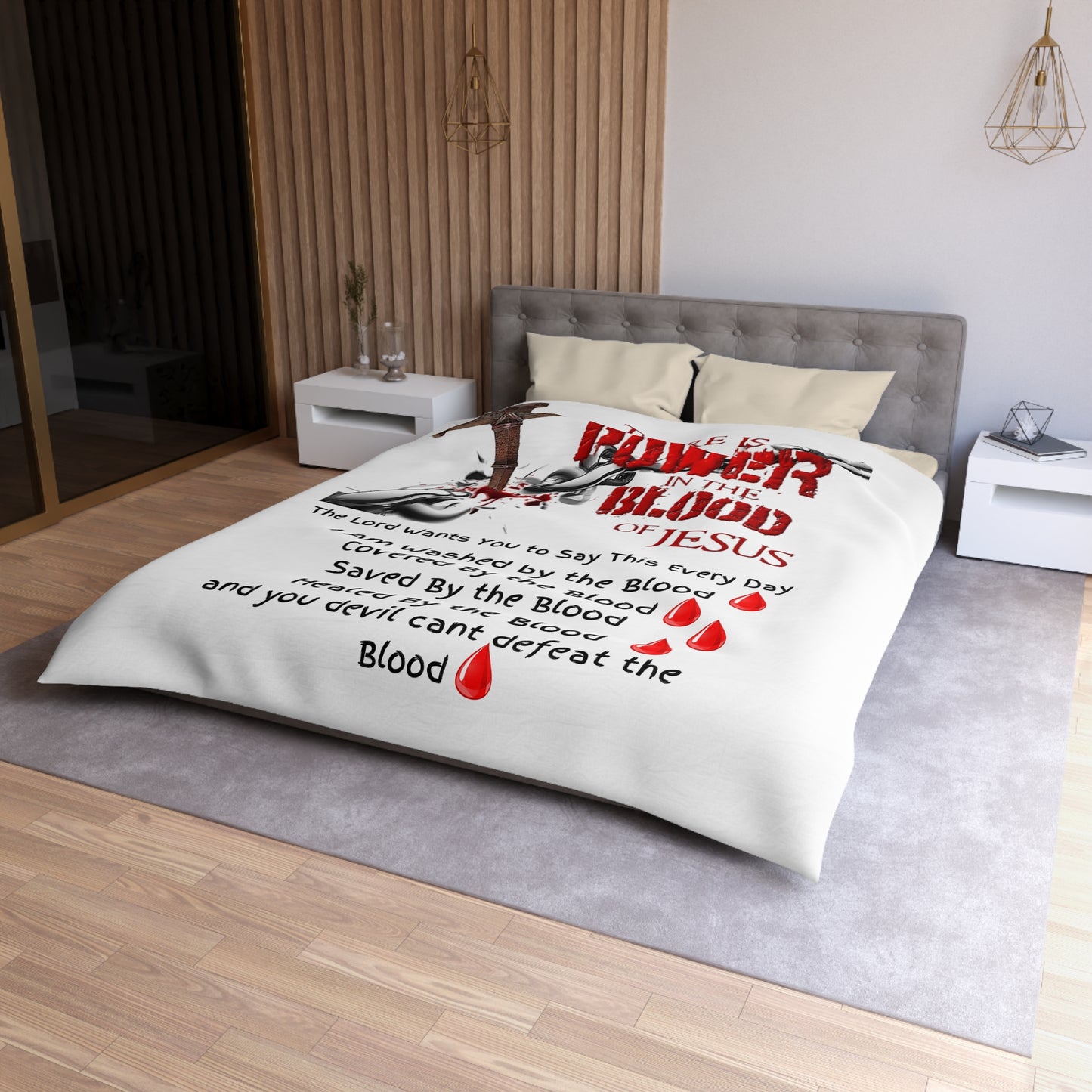 The Power of the Blood of Jesus - Microfiber Duvet Cover White Color