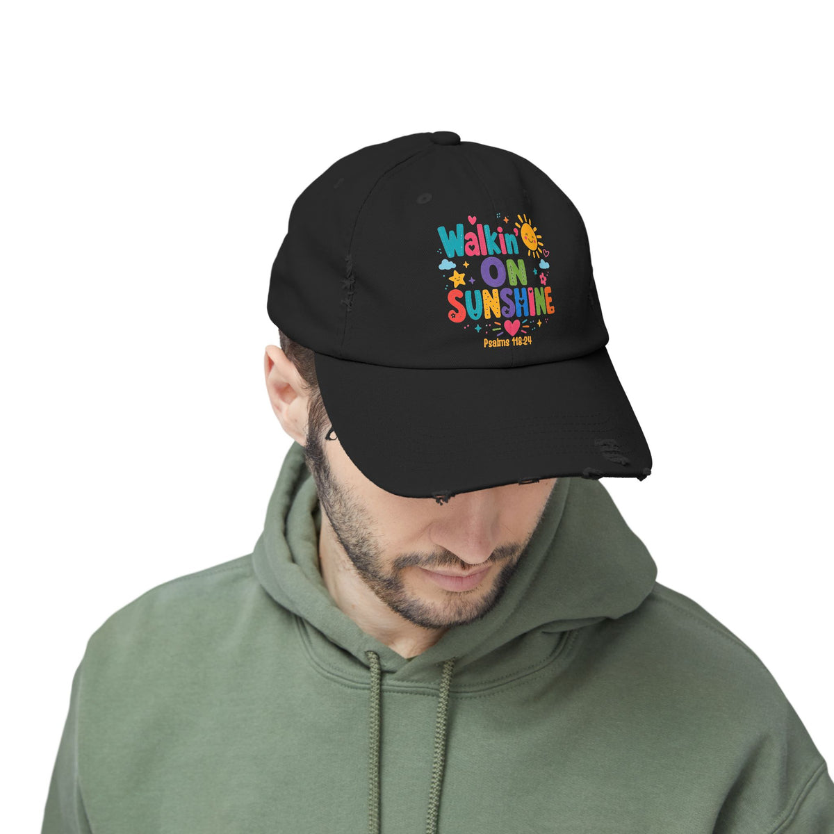 Distressed Cap — "Walkin' on Sunshine" Retro Sunshine Baseball Hat Psalm 118:24