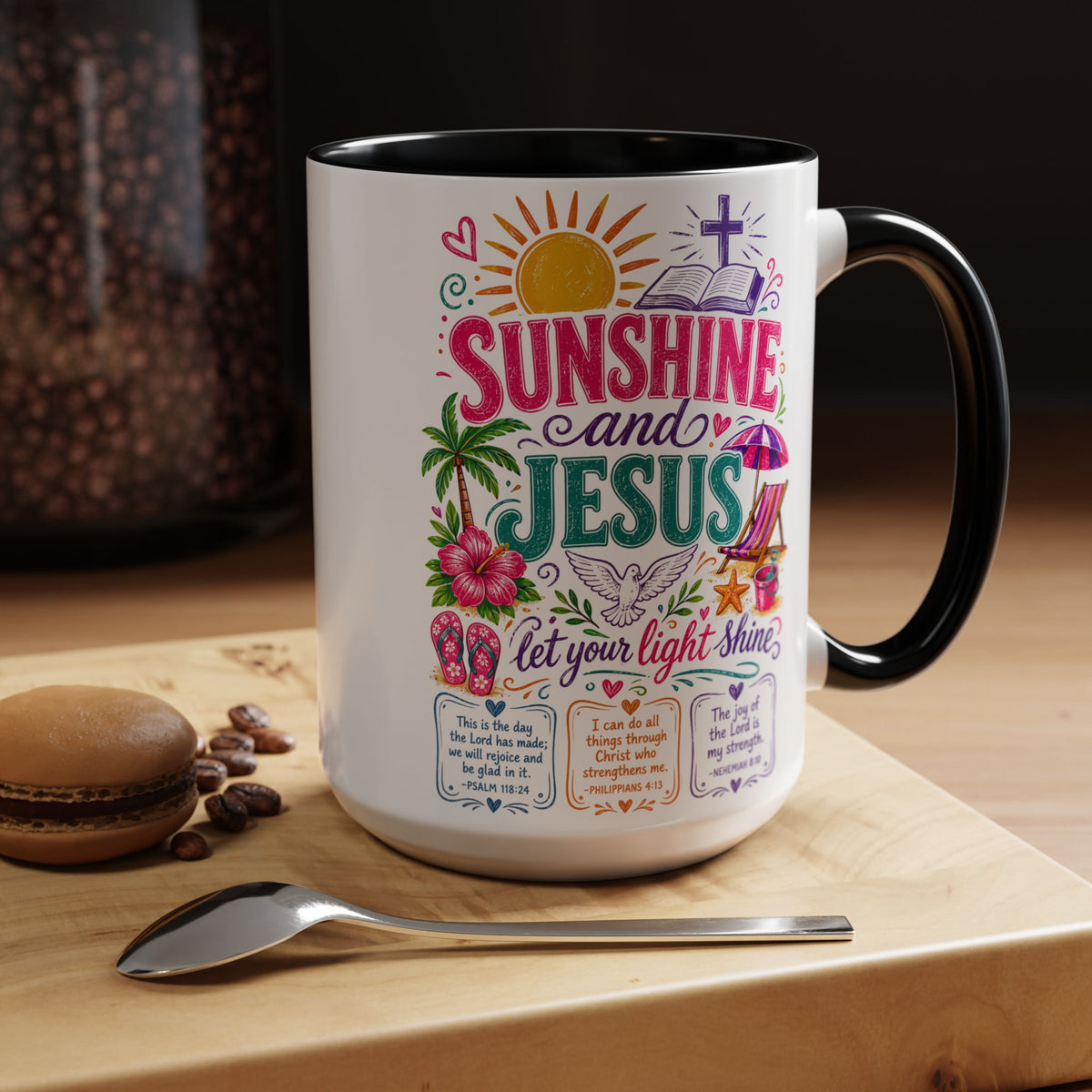 Sunshine and Jesus Coffee Mug — Faith-Inspired Beach Vibe Accent Mug (11/15oz)