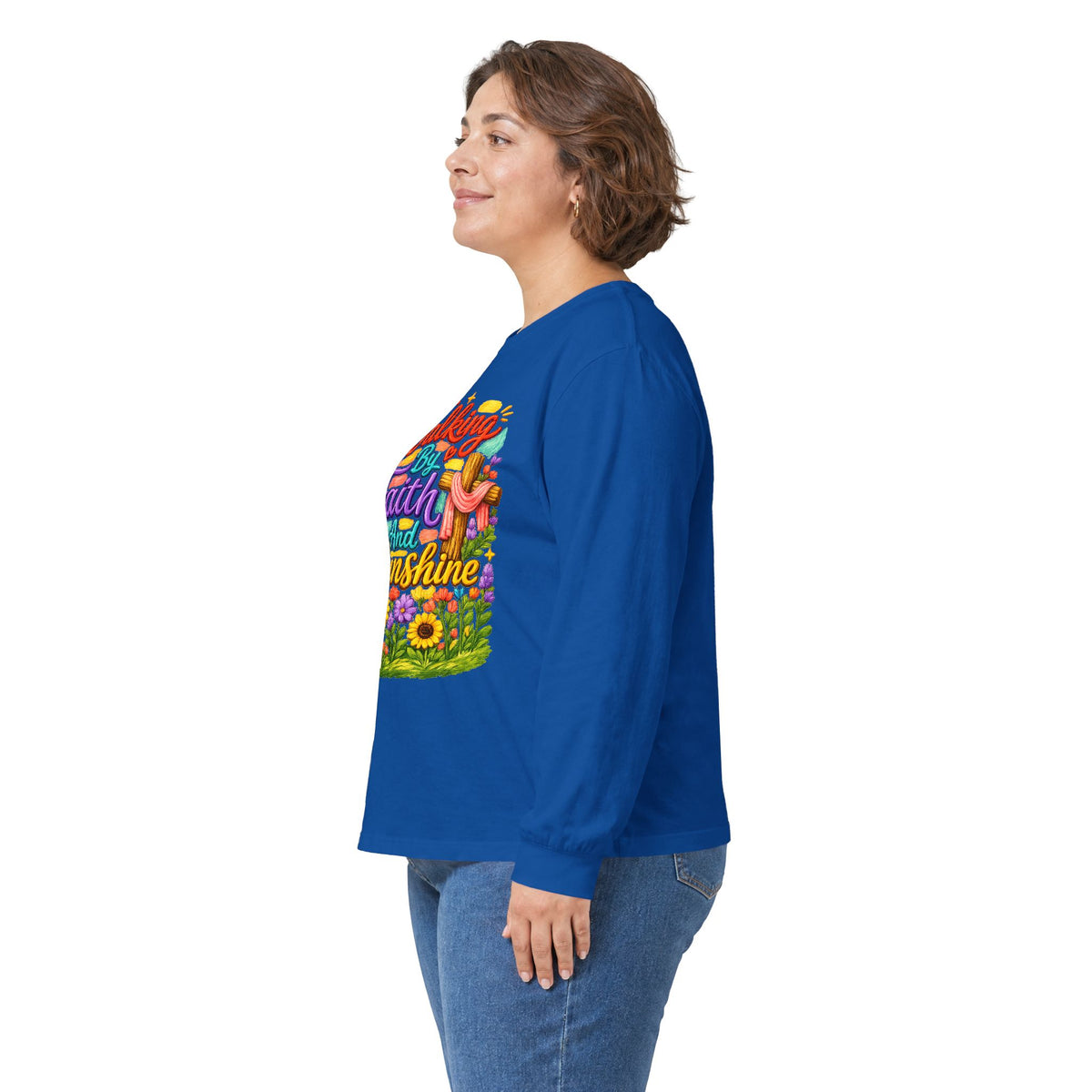 “Walking on Faith and Sunshine” Floral Long Sleeve Tee