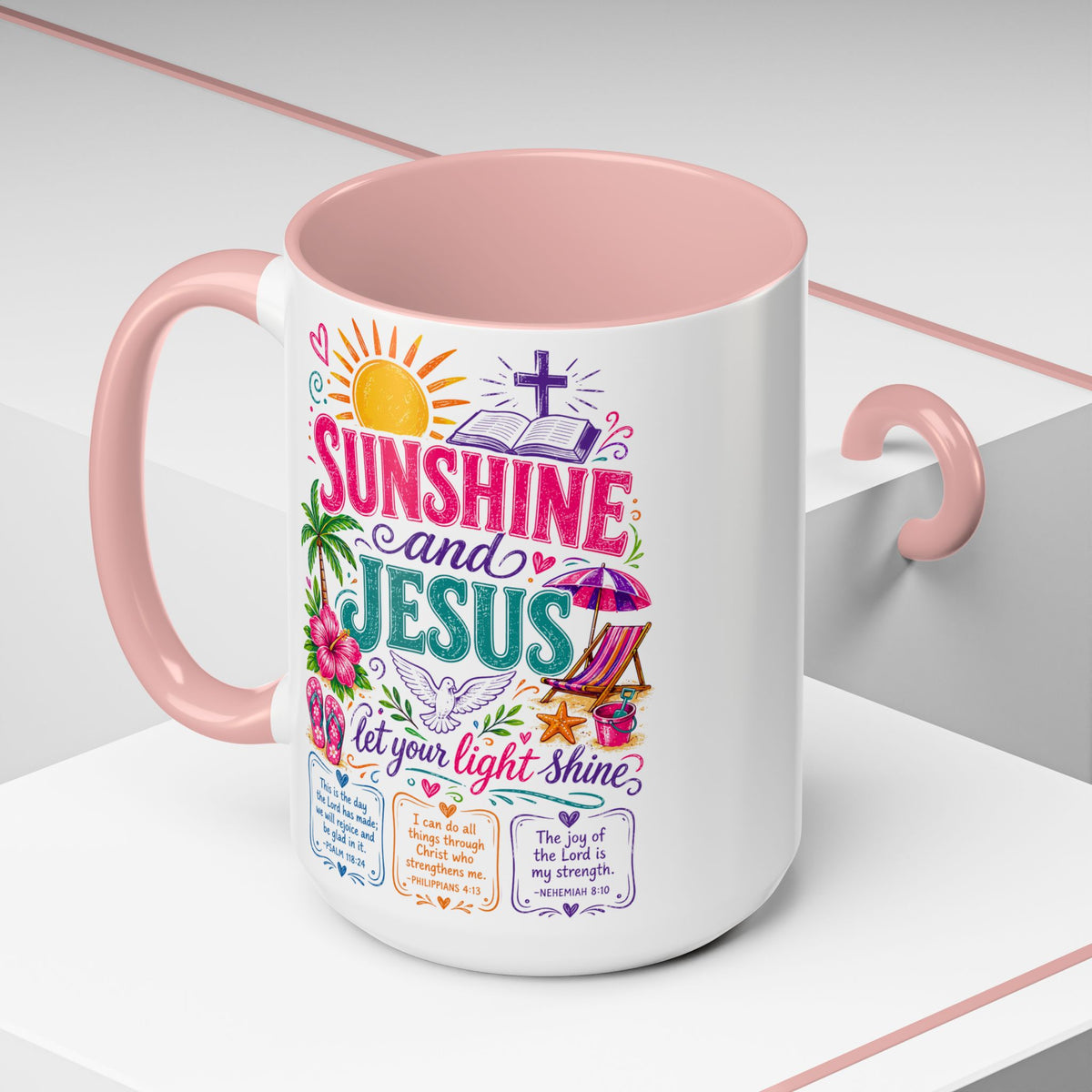 Sunshine and Jesus Coffee Mug — Faith-Inspired Beach Vibe Accent Mug (11/15oz)