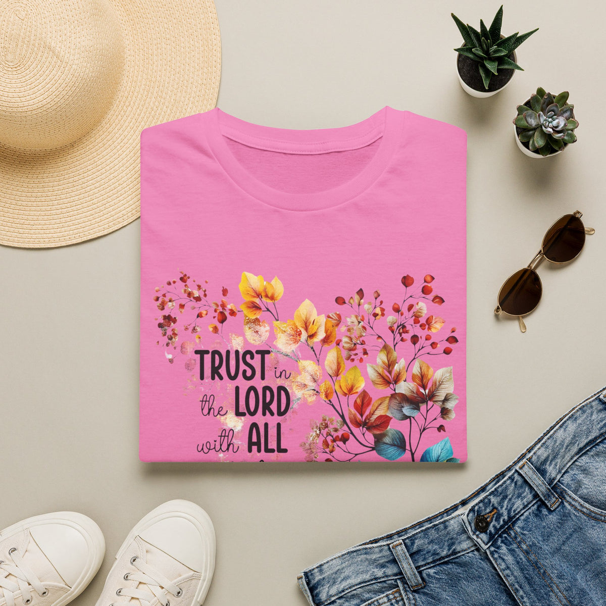 Trust the Lord with All Your Heart T-Shirt | Floral Scripture Design