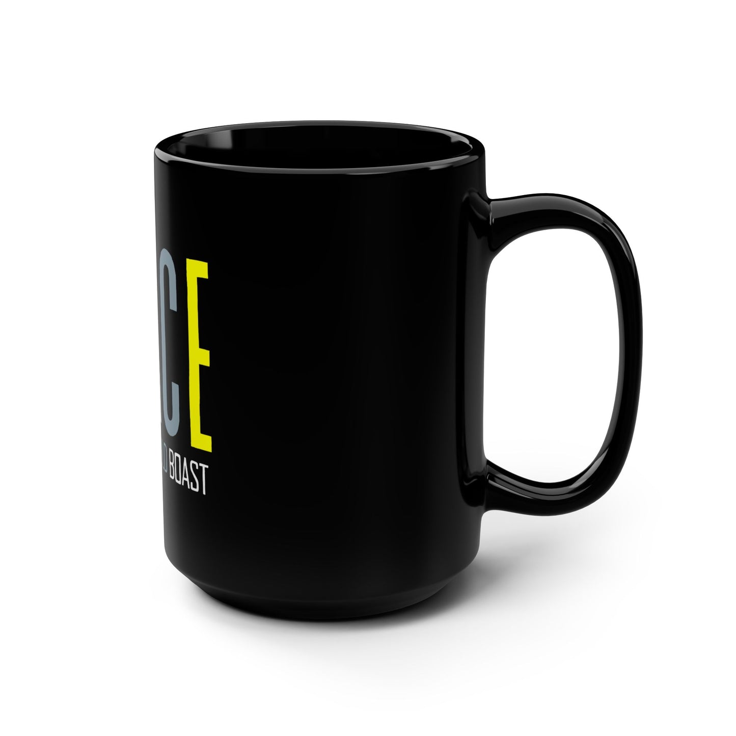 GRACE Lest Any Should Boast - Black Mug, 15oz