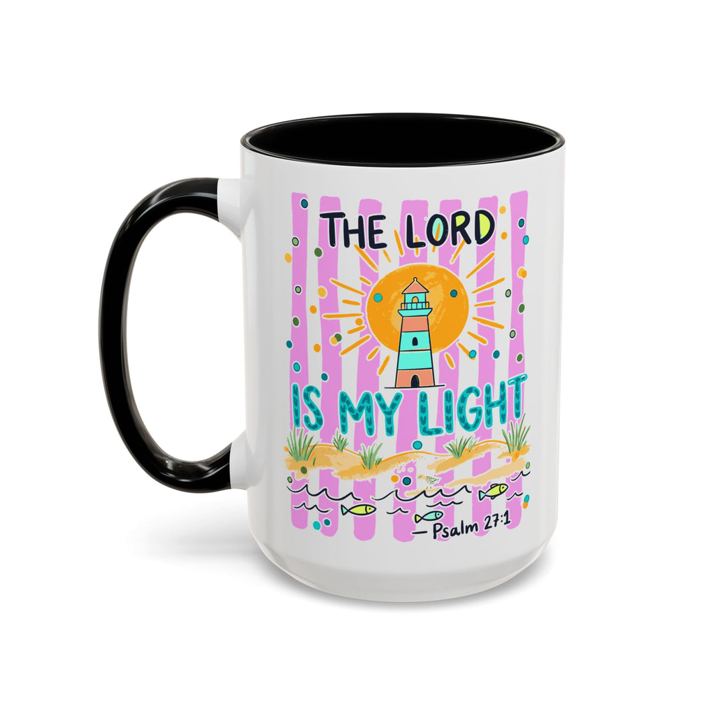 Christian Coffee Mug - "The Lord Is My Light" Lighthouse Psalm 27:1 Accent Mug