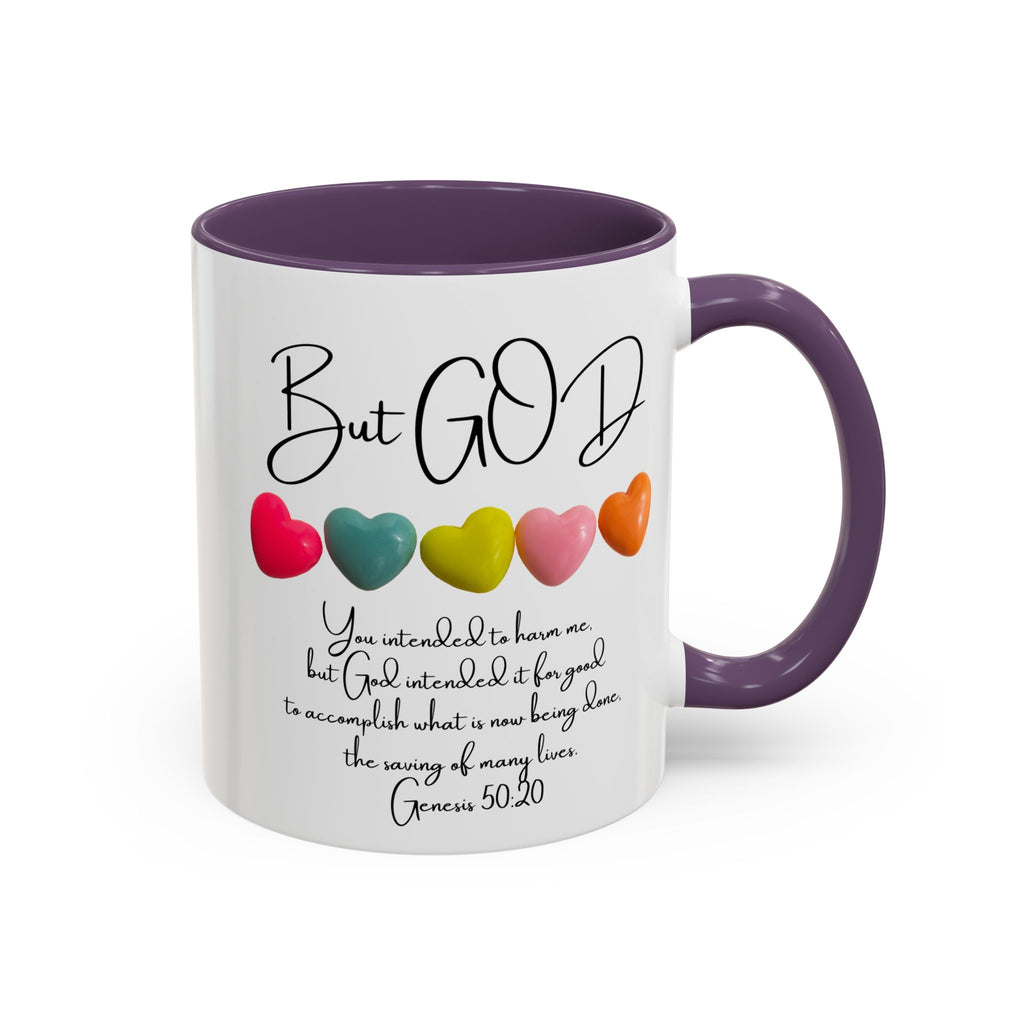 But God Scripture Coffee Mug — Genesis 50:20 Inspirational Heart Accent Mug (11/15oz)