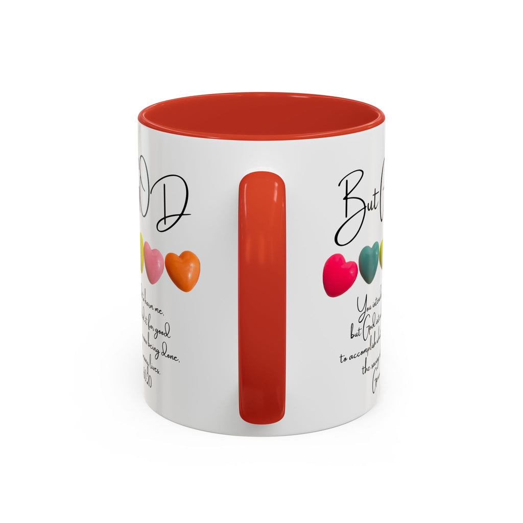 But God Scripture Coffee Mug — Genesis 50:20 Inspirational Heart Accent Mug (11/15oz)