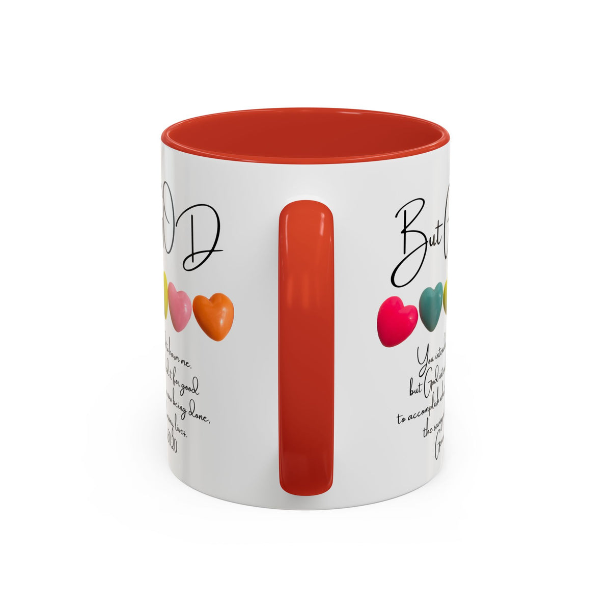 But God Scripture Coffee Mug — Genesis 50:20 Inspirational Heart Accent Mug (11/15oz)