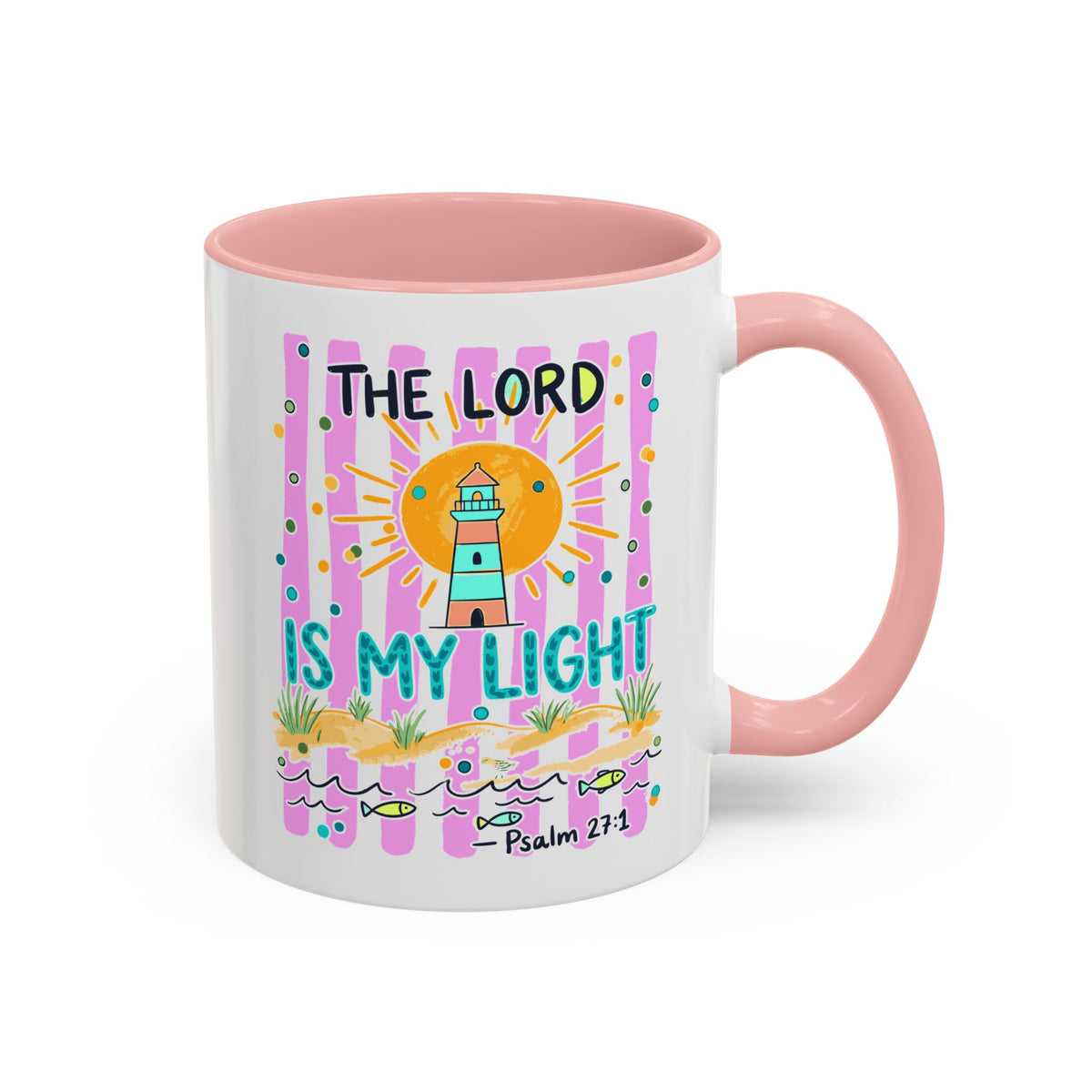 Christian Coffee Mug - "The Lord Is My Light" Lighthouse Psalm 27:1 Accent Mug