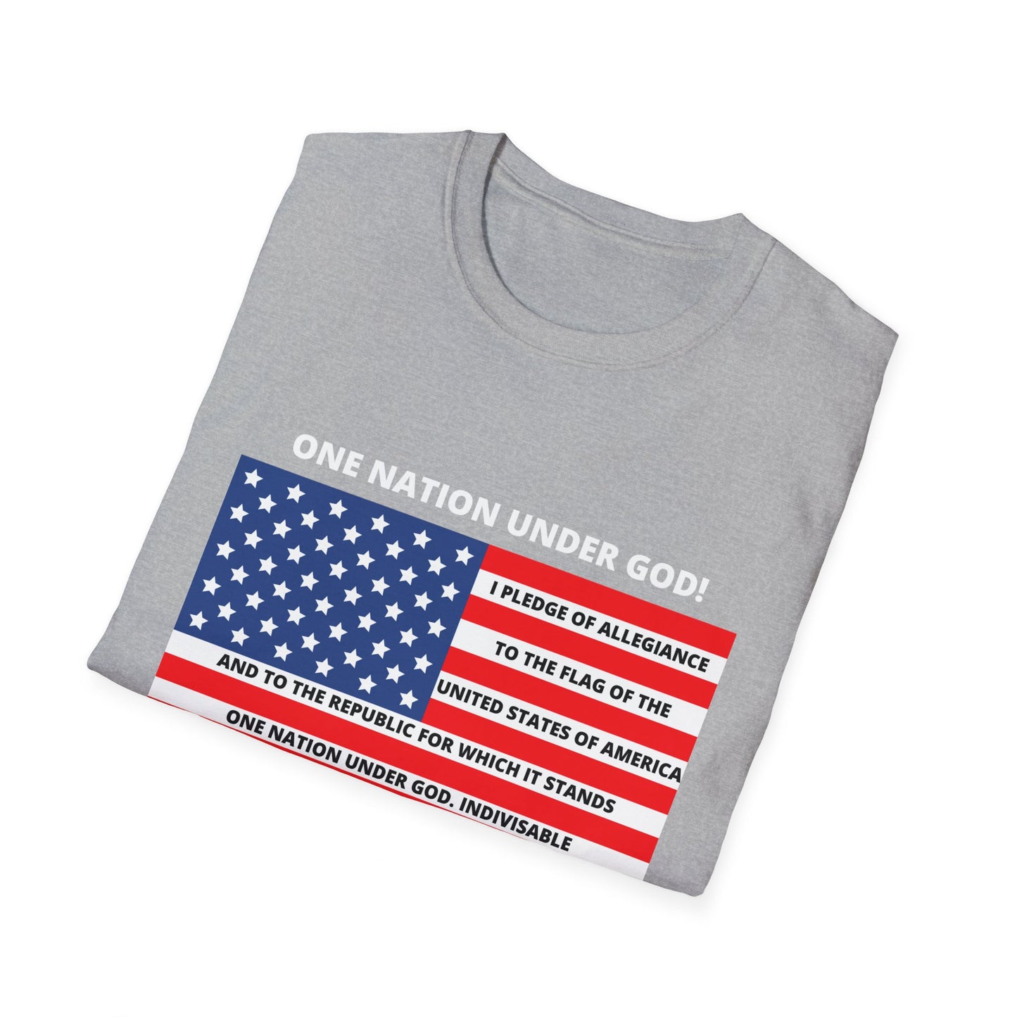 One Nation Under GOD Pledge of Allegiance (Front) BibleClothes.com (Back) Unisex Softstyle T-Shirt