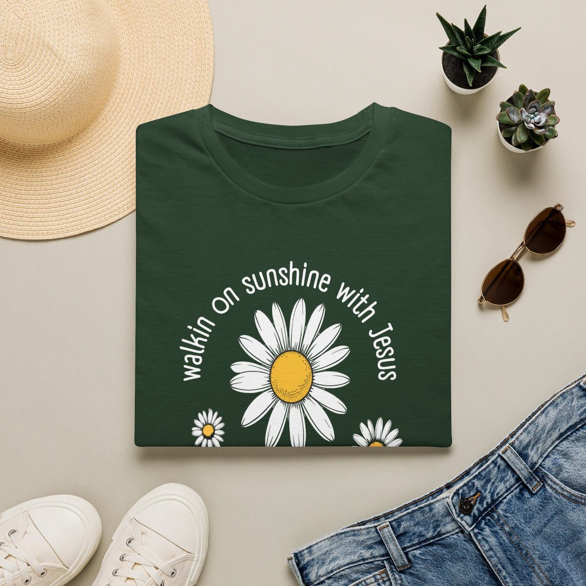 Be the Sunshine Daisy T-Shirt — "Walkin' on Sunshine with Jesus" Christian Tee (Psalm 118:24)