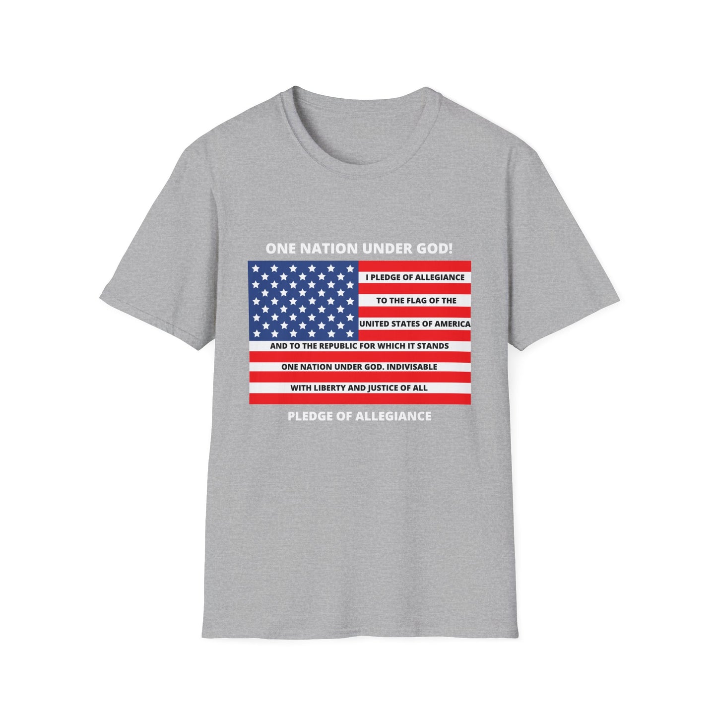 One Nation Under GOD Pledge of Allegiance (Front) BibleClothes.com (Back) Unisex Softstyle T-Shirt