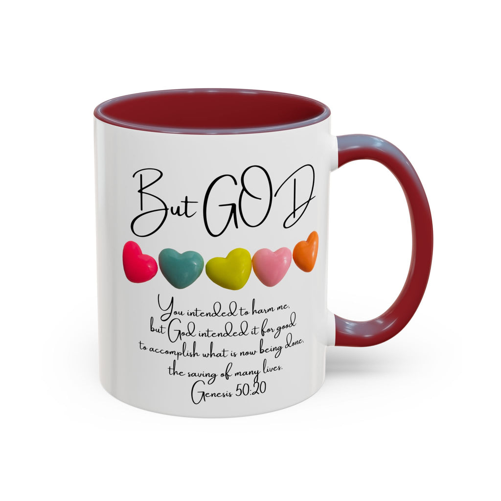 But God Scripture Coffee Mug — Genesis 50:20 Inspirational Heart Accent Mug (11/15oz)