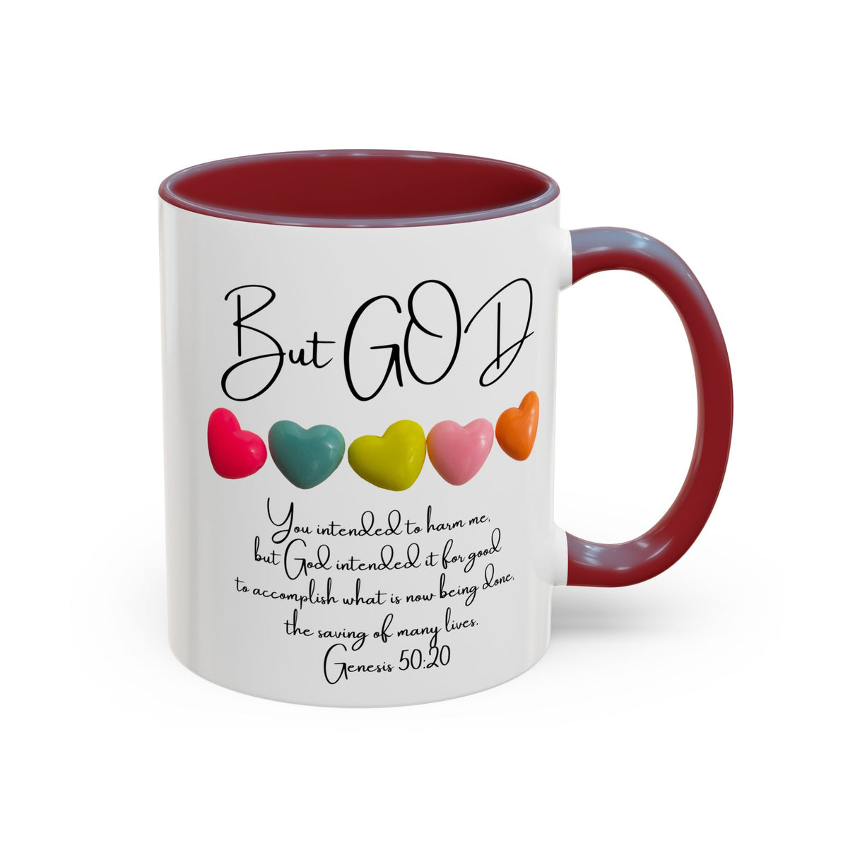 But God Scripture Coffee Mug — Genesis 50:20 Inspirational Heart Accent Mug (11/15oz)