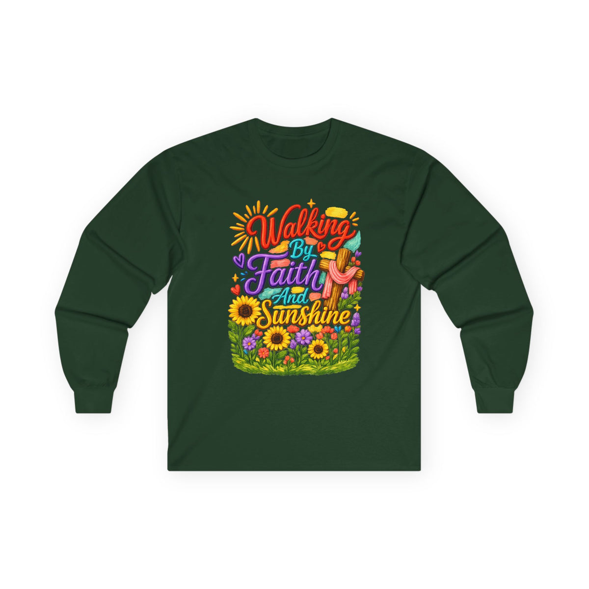 “Walking on Faith and Sunshine” Floral Long Sleeve Tee