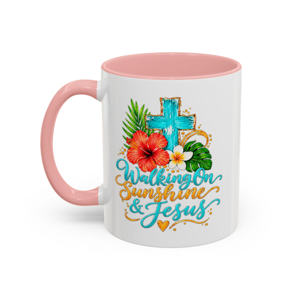 Walking on Sunshine & Jesus Coffee Mug – Floral Cross Accent Mug