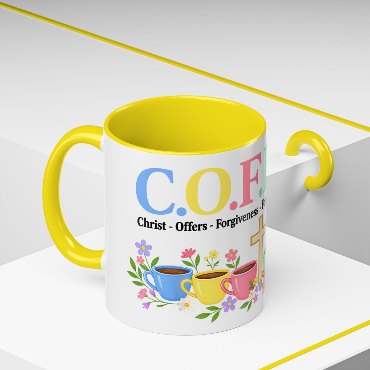 Coffee Lover Floral Graphic - C.o.f.f.e.e. (Christ - Offers - Forgiveness - For Everyone - Everywhere)  Accent Coffee Mug (11, 15oz)