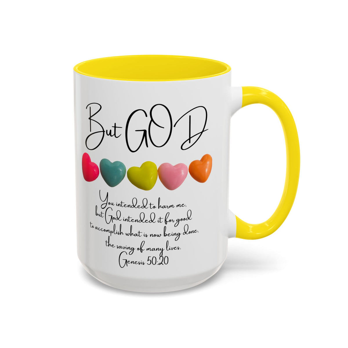 But God Scripture Coffee Mug — Genesis 50:20 Inspirational Heart Accent Mug (11/15oz)