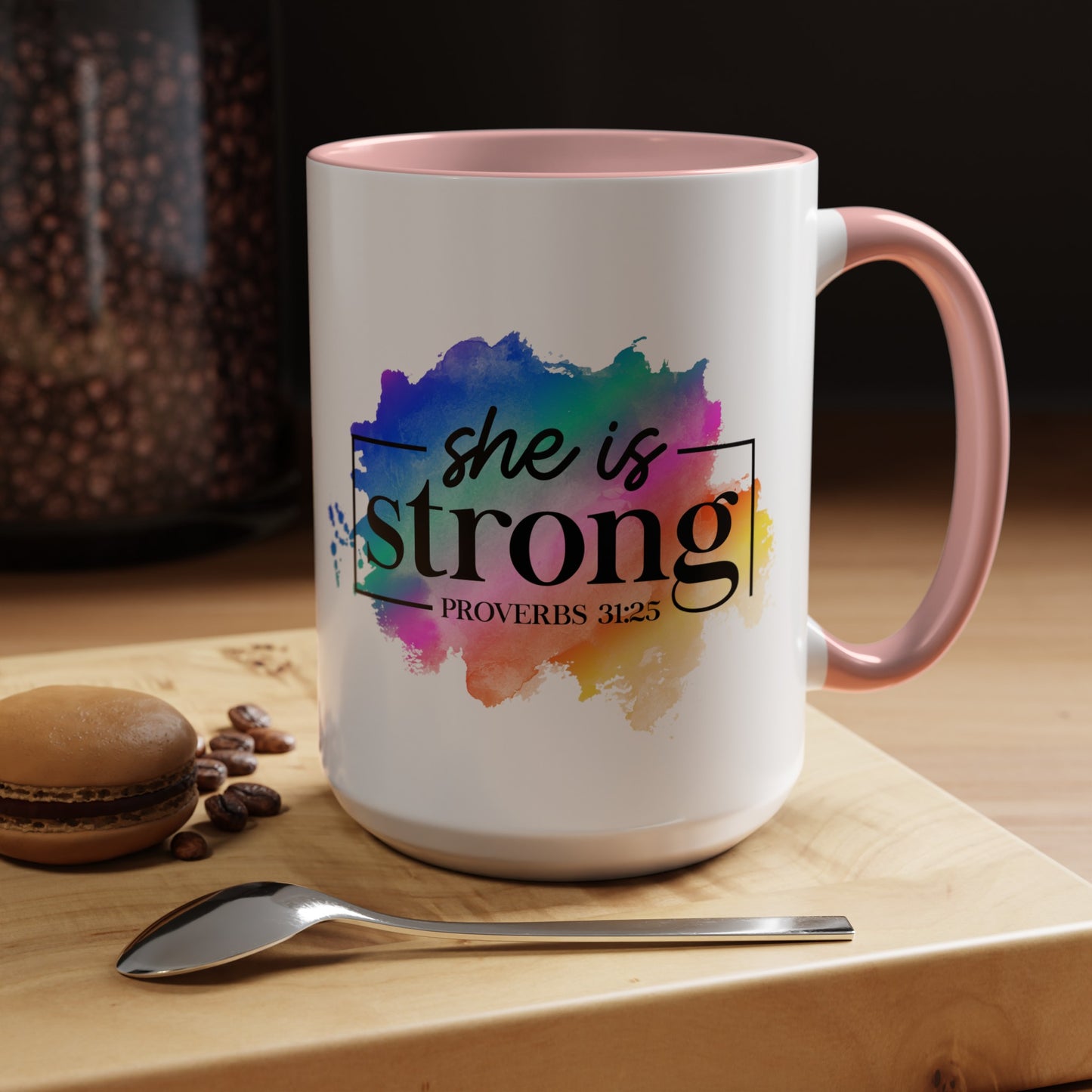 SHE IS STRONG - 5 Colors Accent Coffee Mug, 11oz