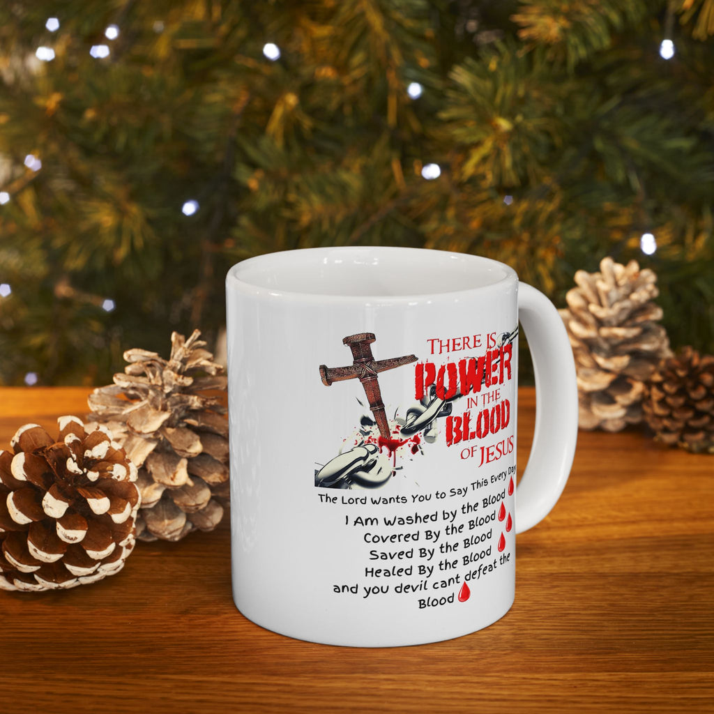 Christian Faith Mug – The Power of the Blood of Jesus Cross Coffee Cup