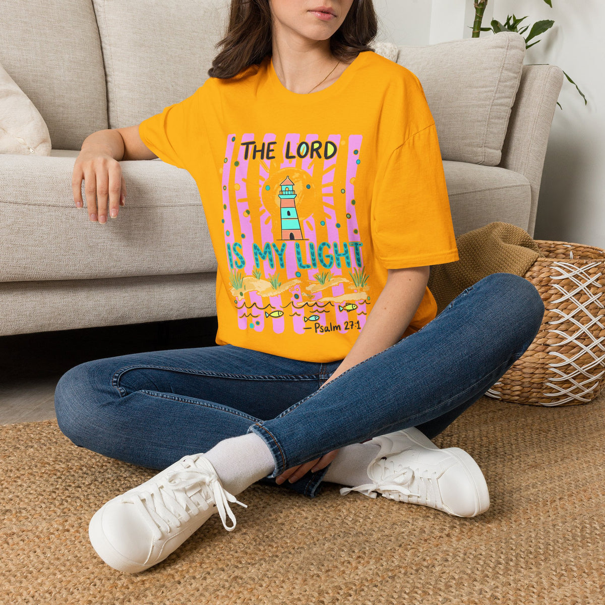 The Lord Is My Light Lighthouse Christian T-Shirt — Psalm 27:1  Inspirational Tee
