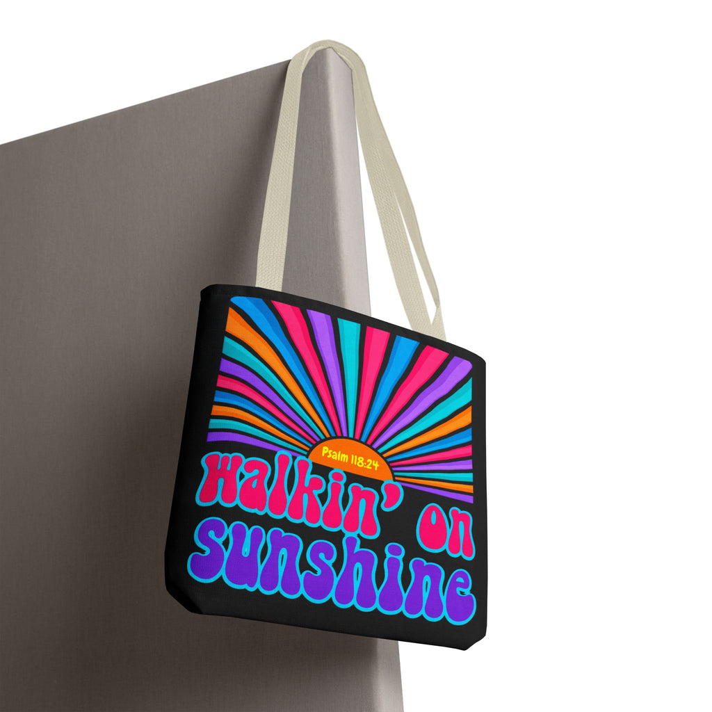 Lords Glory Sunrise Graphic Tote Bag — “Walkin' on Sunshine” Retro Psalm 118:24 Cotton AOP