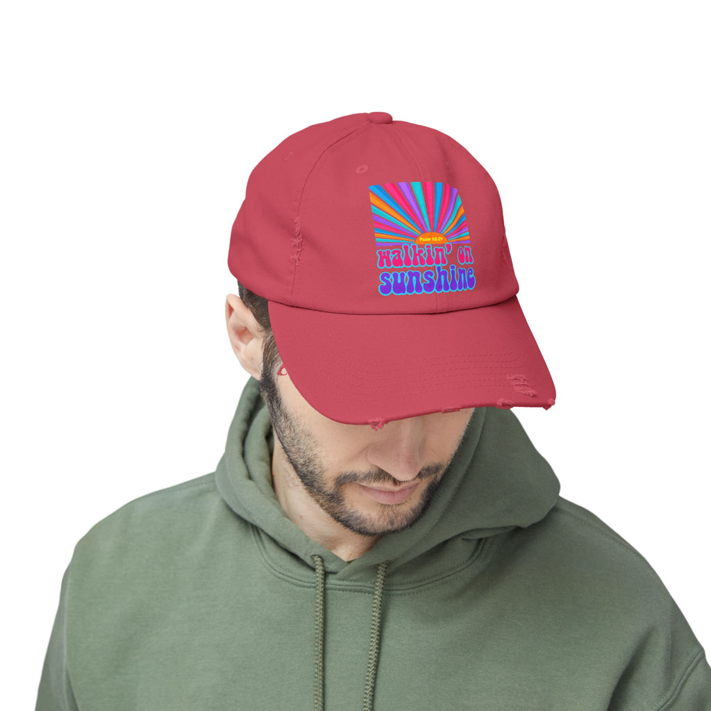 Walking On Sunshine Distressed Cap — Lords Glory with Lori Retro Rainbow Sun Trucker Hat