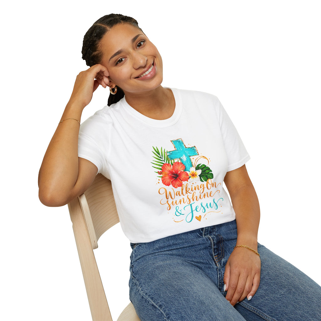 Walking on Sunshine & Jesus Floral Cross T-Shirt