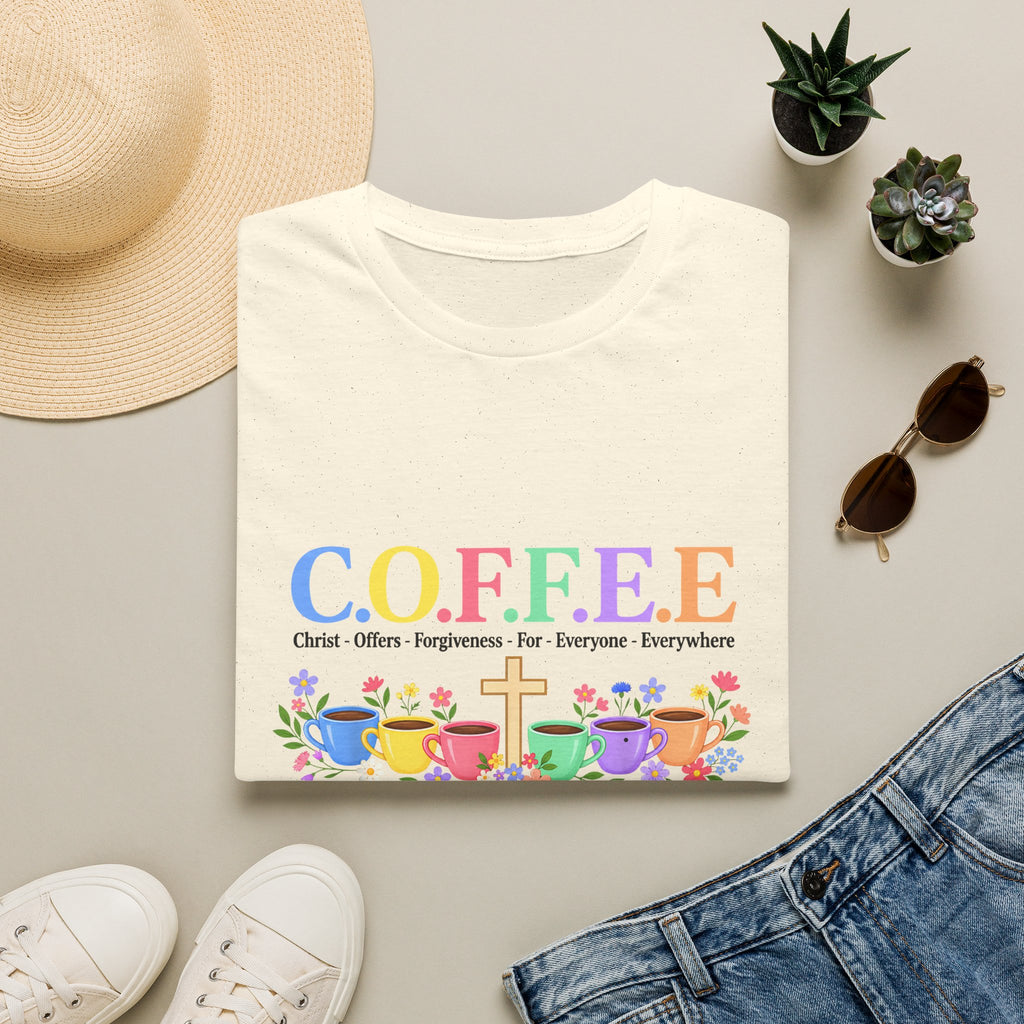 Coffee Lover Floral Graphic - C.o.f.f.e.e. (Christ - Offers - Forgiveness - For Everyone - Everywhere)  Softstyle T-Shirt