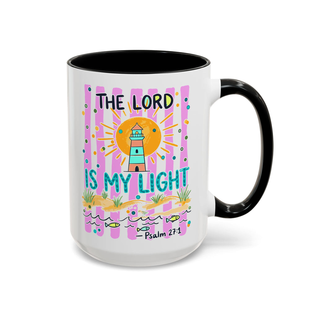 Christian Coffee Mug - "The Lord Is My Light" Lighthouse Psalm 27:1 Accent Mug
