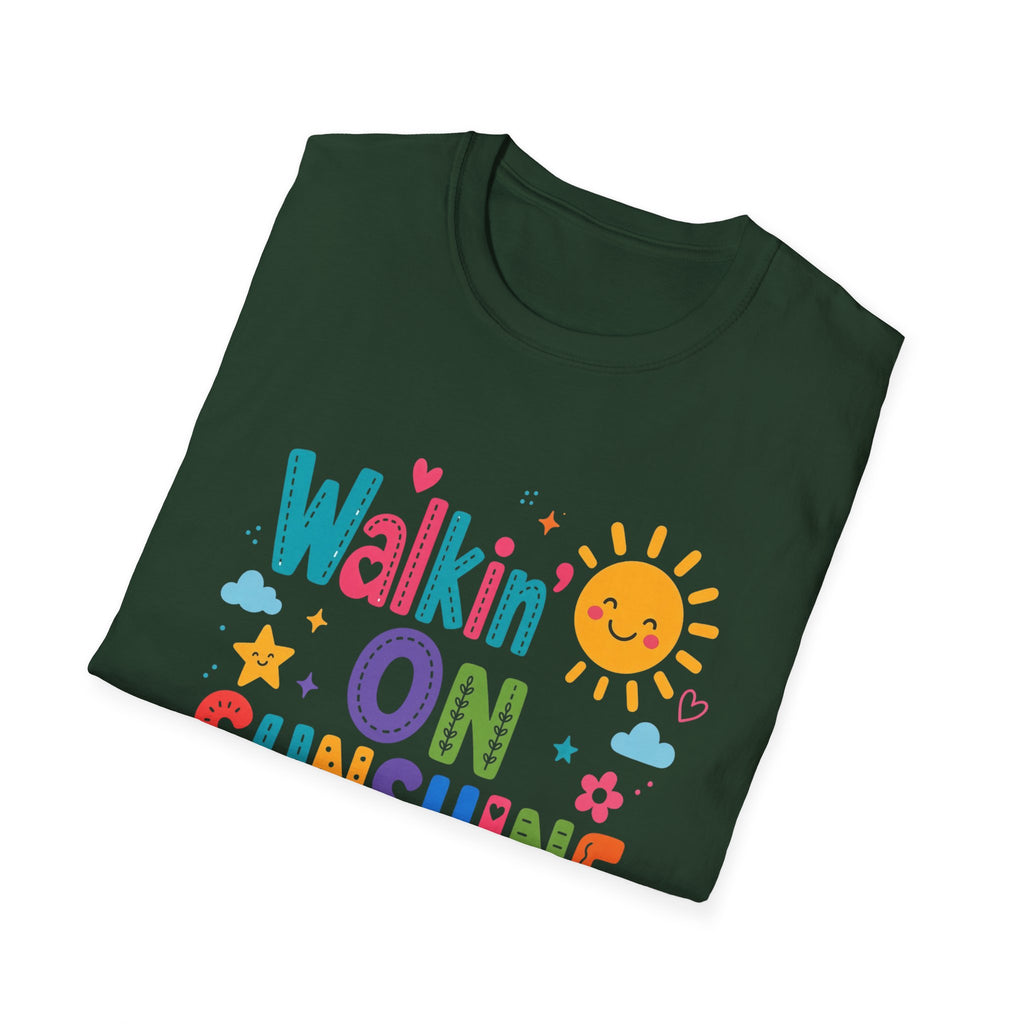 T-Shirt — "Walkin' on Sunshine" Bright Retro Sun Graphic Tee ‭‭Psalms‬ ‭118‬:‭24‬ ‭