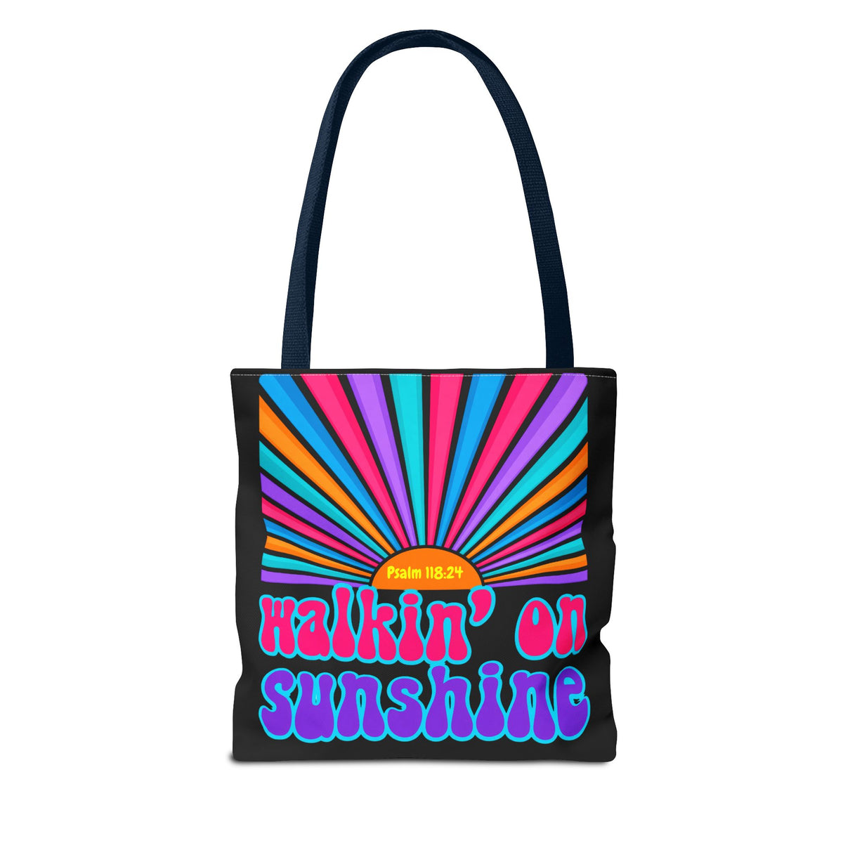 Lords Glory Sunrise Graphic Tote Bag — “Walkin' on Sunshine” Retro Psalm 118:24 Cotton AOP