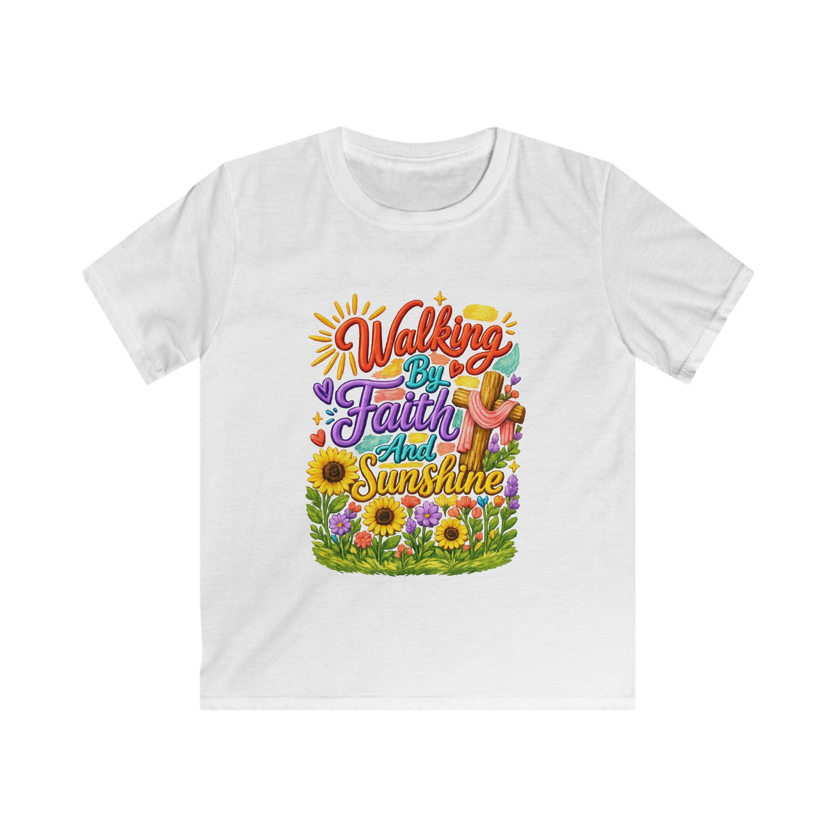 Kids T‑Shirt – "Walking by Faith and Sunshine" Colorful Floral Tee