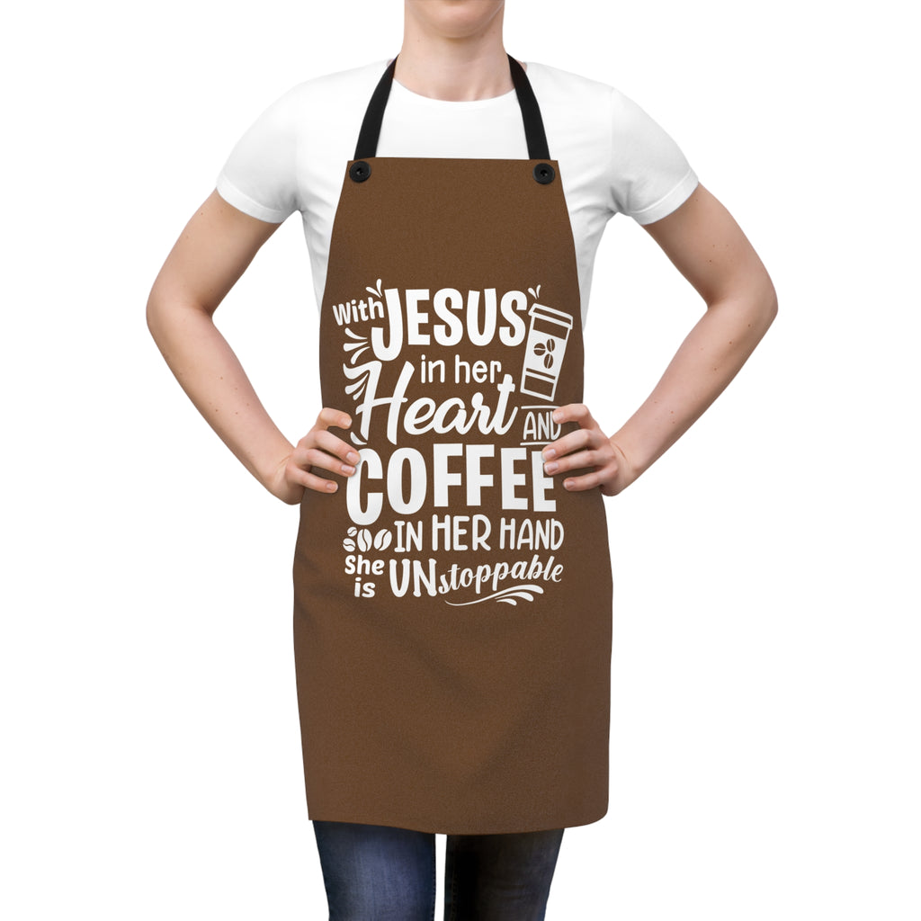 Christian Apron, JESUS and Coffee - Apron Brown, Religious Cooking Gift, Kitchen Accessory, Cooking Apron, Christian Chef Gift, Coffee Lover