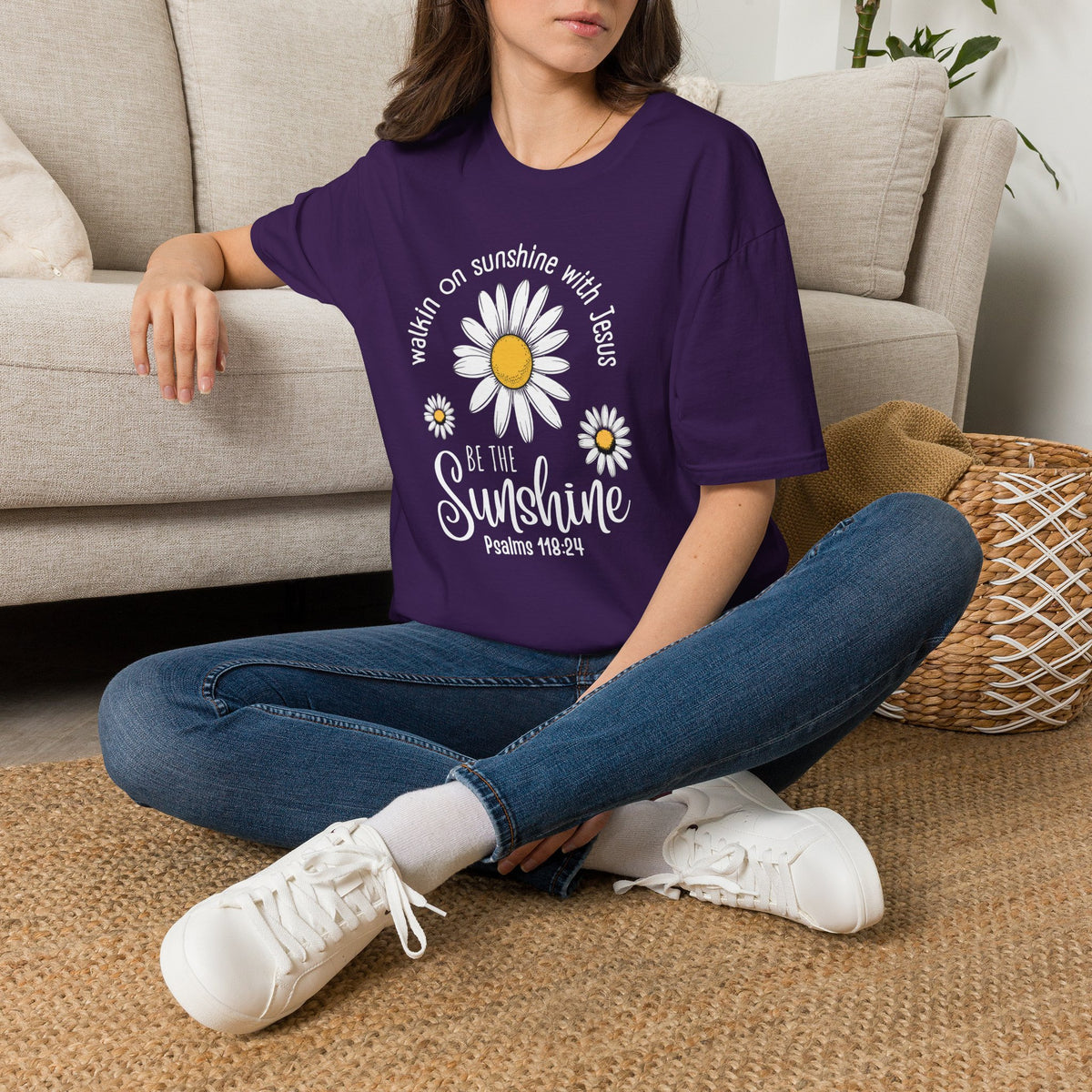 Be the Sunshine Daisy T-Shirt — "Walkin' on Sunshine with Jesus" Christian Tee (Psalm 118:24)