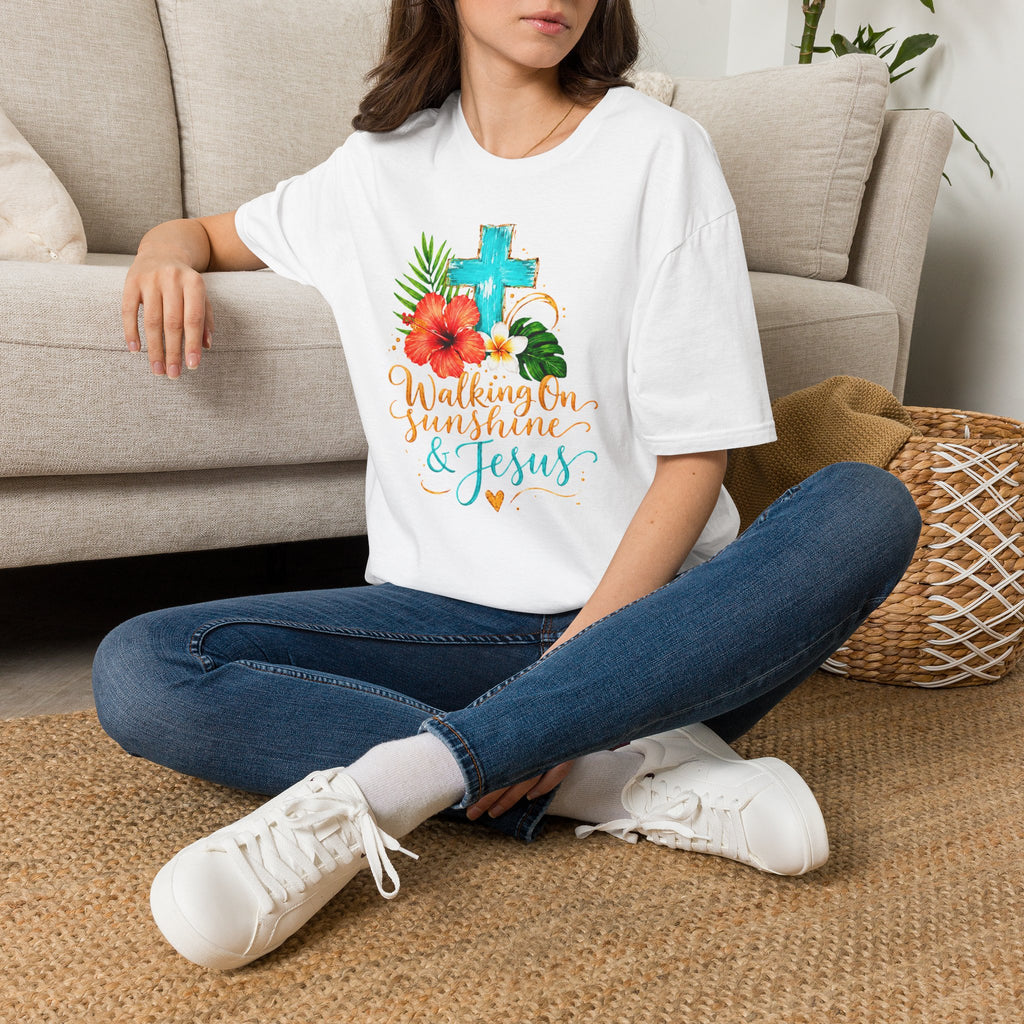 Walking on Sunshine & Jesus Floral Cross T-Shirt