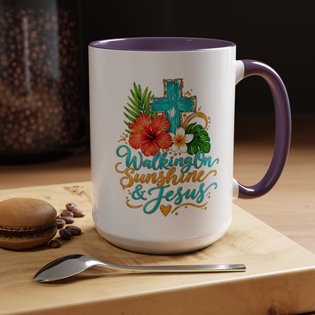Walking on Sunshine & Jesus Coffee Mug – Floral Cross Accent Mug