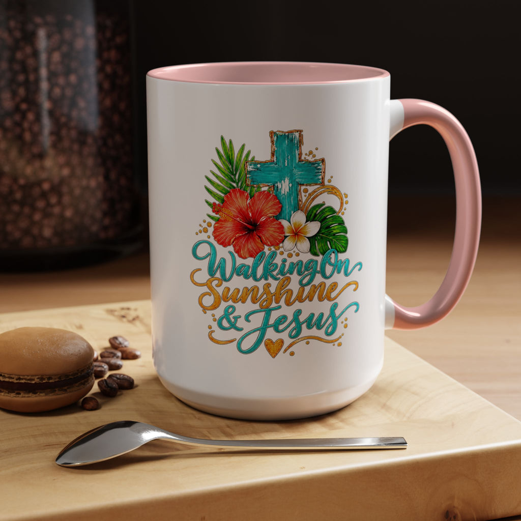 Walking on Sunshine & Jesus Coffee Mug – Floral Cross Accent Mug