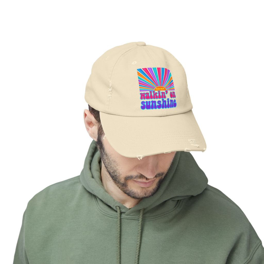 Walking On Sunshine Distressed Cap — Lords Glory with Lori Retro Rainbow Sun Trucker Hat