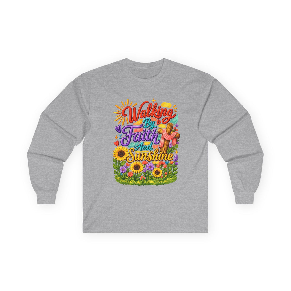 “Walking on Faith and Sunshine” Floral Long Sleeve Tee