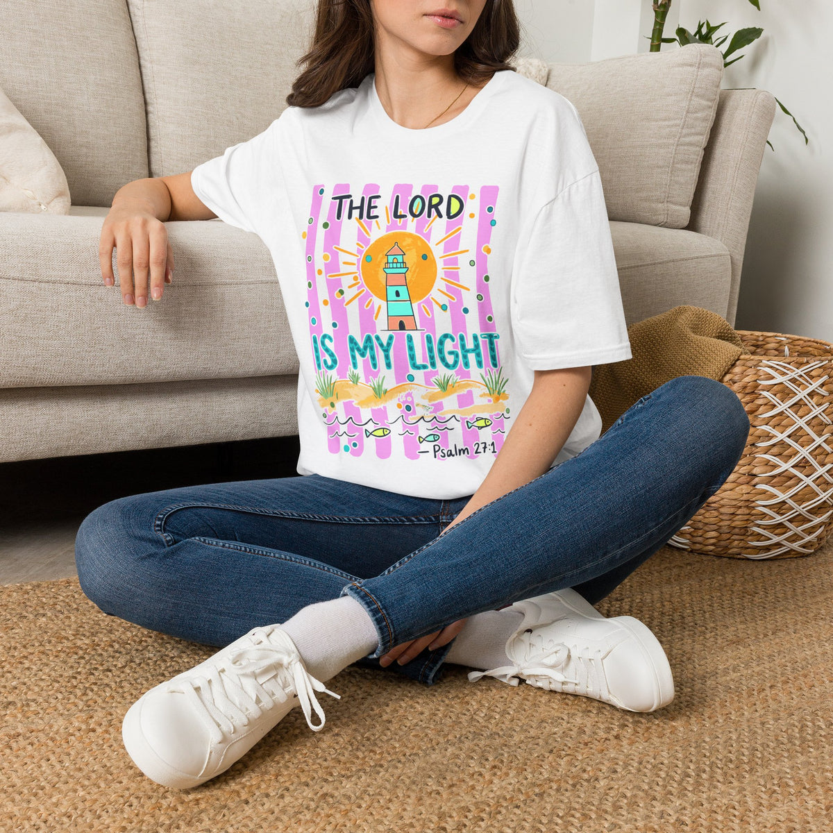The Lord Is My Light Lighthouse Christian T-Shirt — Psalm 27:1  Inspirational Tee