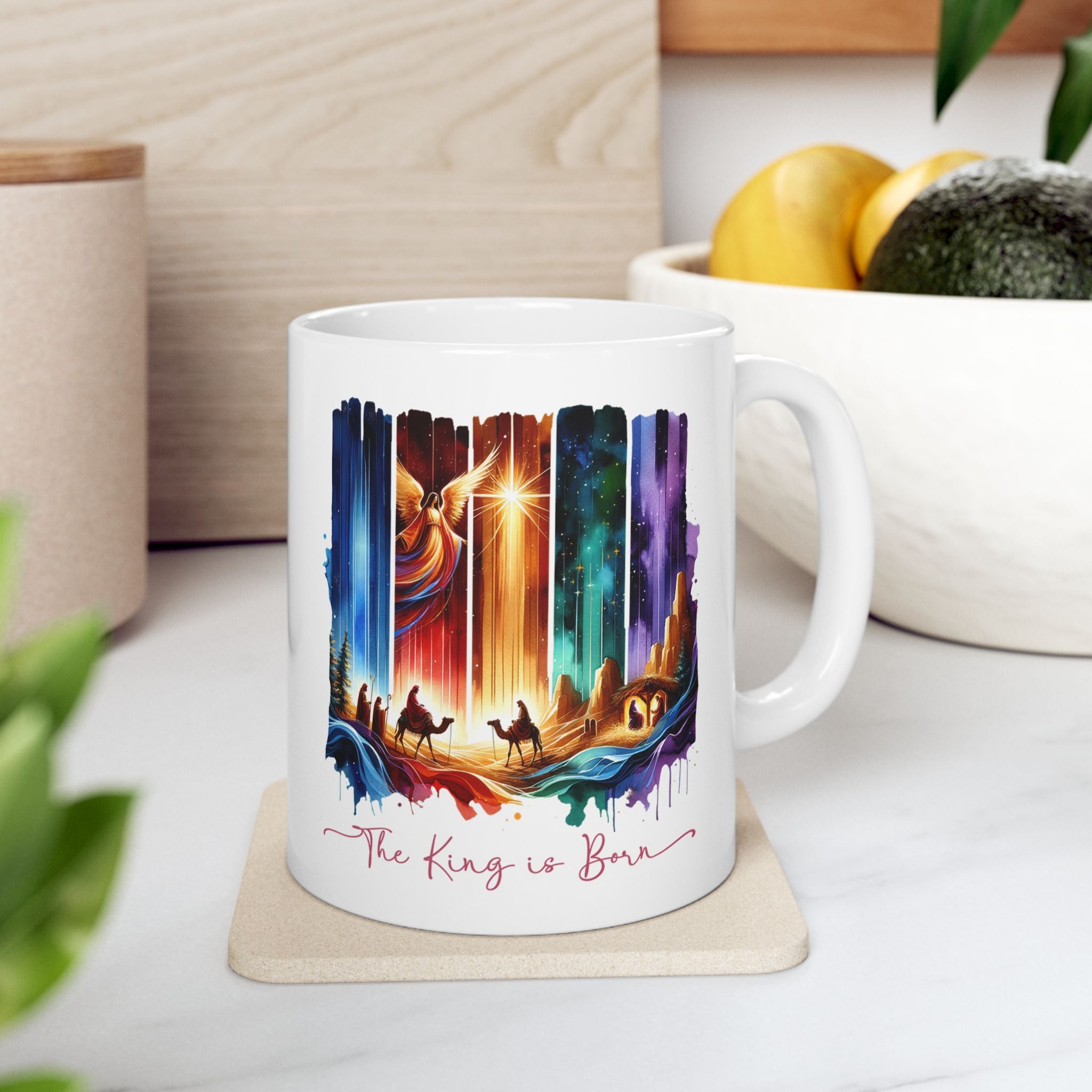 A King is Born  Ceramic Mug, Colorful Coffee Cup, Art Mug for Home Decor, Unique Gift for Jesus Lovers, Perfect for Housewarming